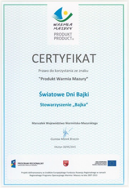 Certyfikat produkt Warmia Mazury
