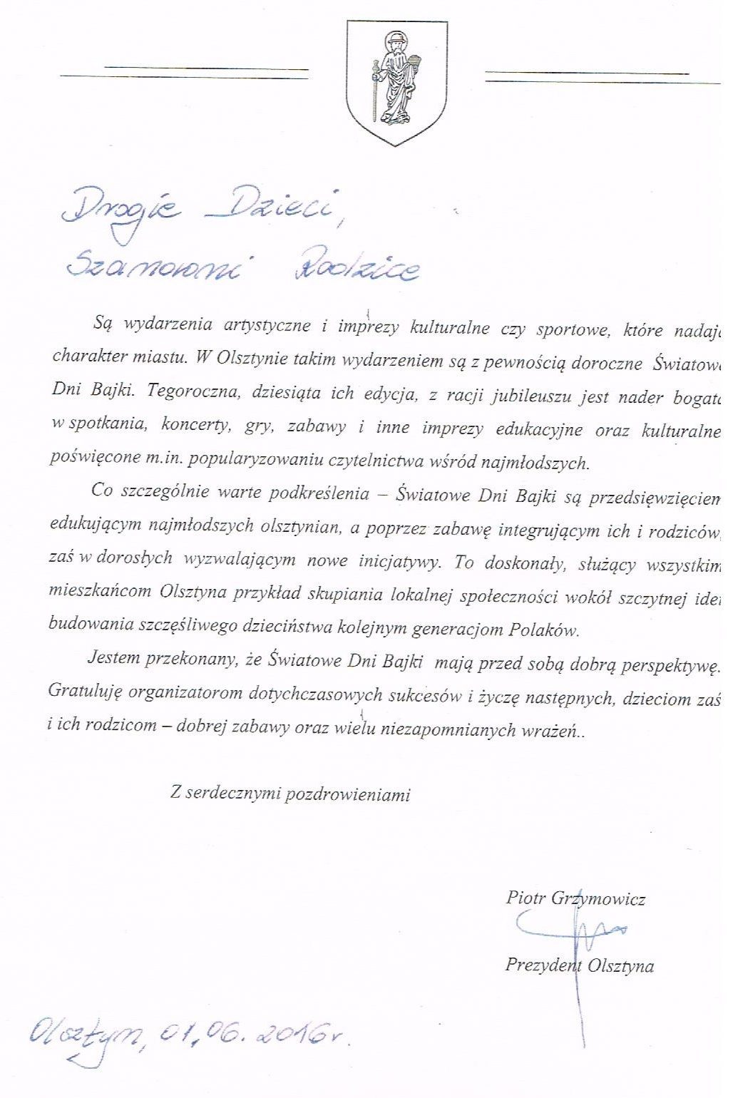 Prezydent Olsztyn list X ŚDB